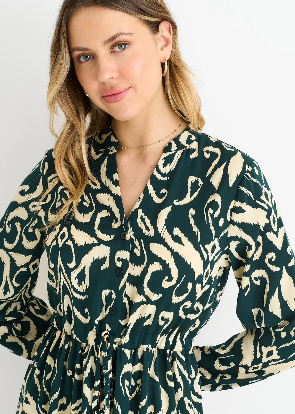 Gini London Green Ikat Print Tie Waist Maxi Dress - L/XL Image 3