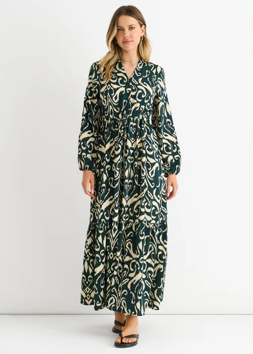 Gini London Green Ikat Print Tie Waist Maxi Dress - L/XL Image 1