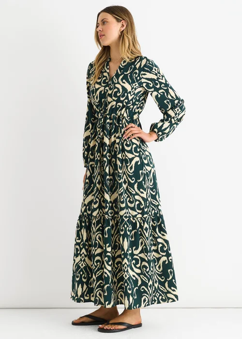 Gini London Green Ikat Print Tie Waist Maxi Dress - L/XL Image 4