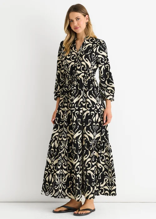 Gini London Black Ikat Print Tie Waist Maxi Dress - L/XL Image 1