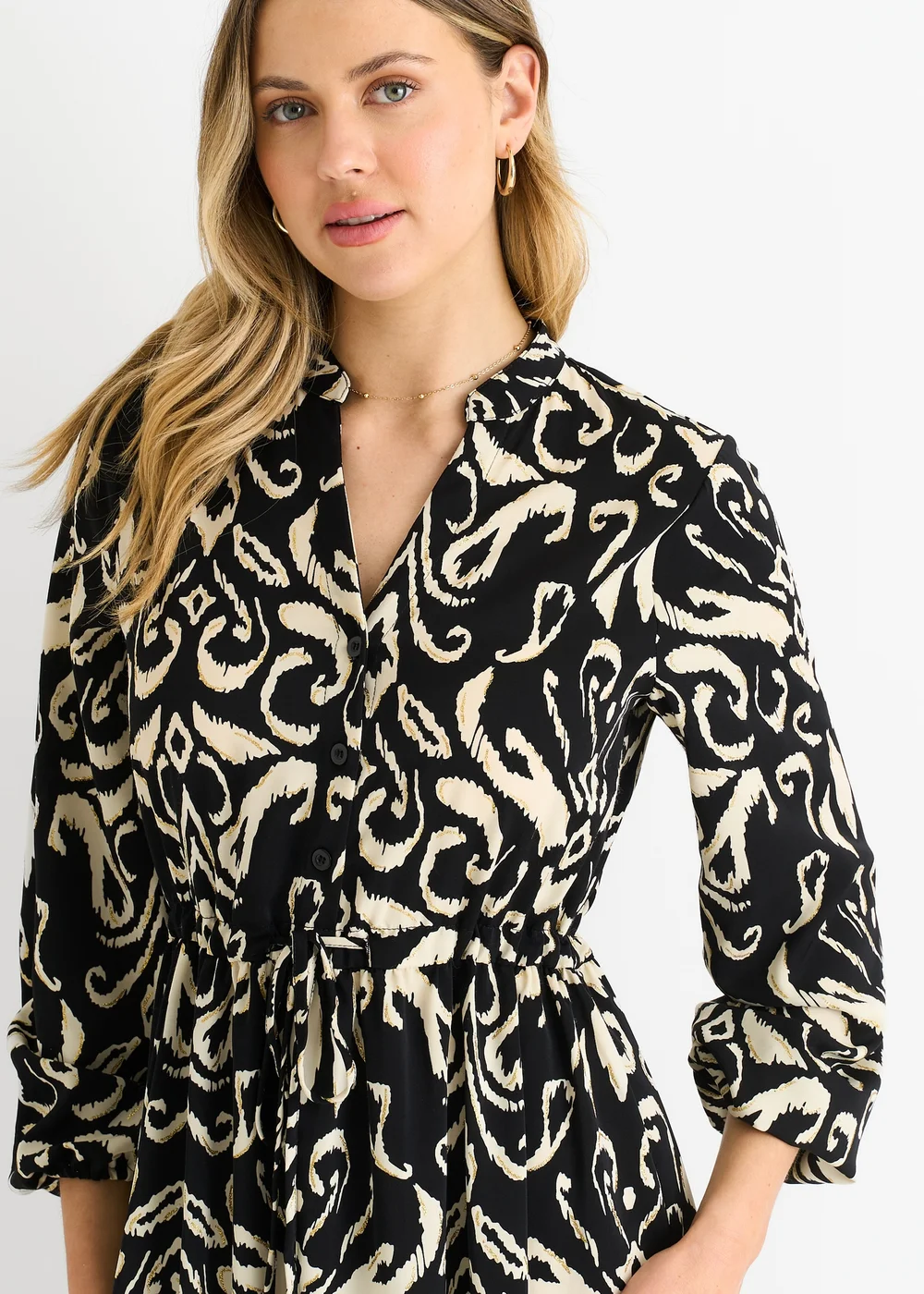 Gini London Black Ikat Print Tie Waist Maxi Dress - L/XL Image 3