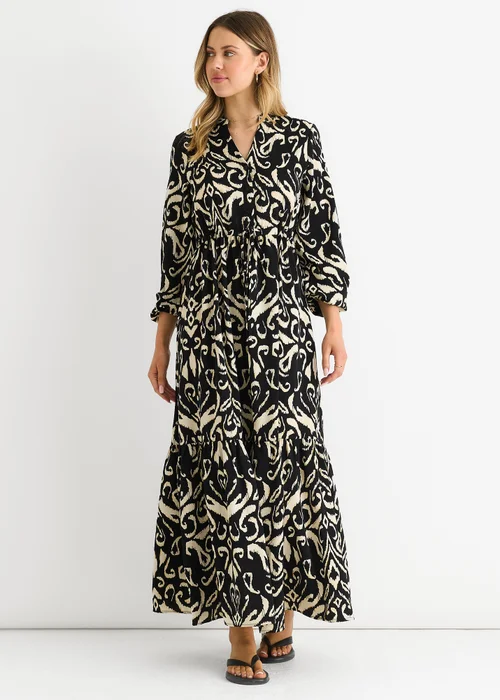 Gini London Black Ikat Print Tie Waist Maxi Dress - L/XL Image 4