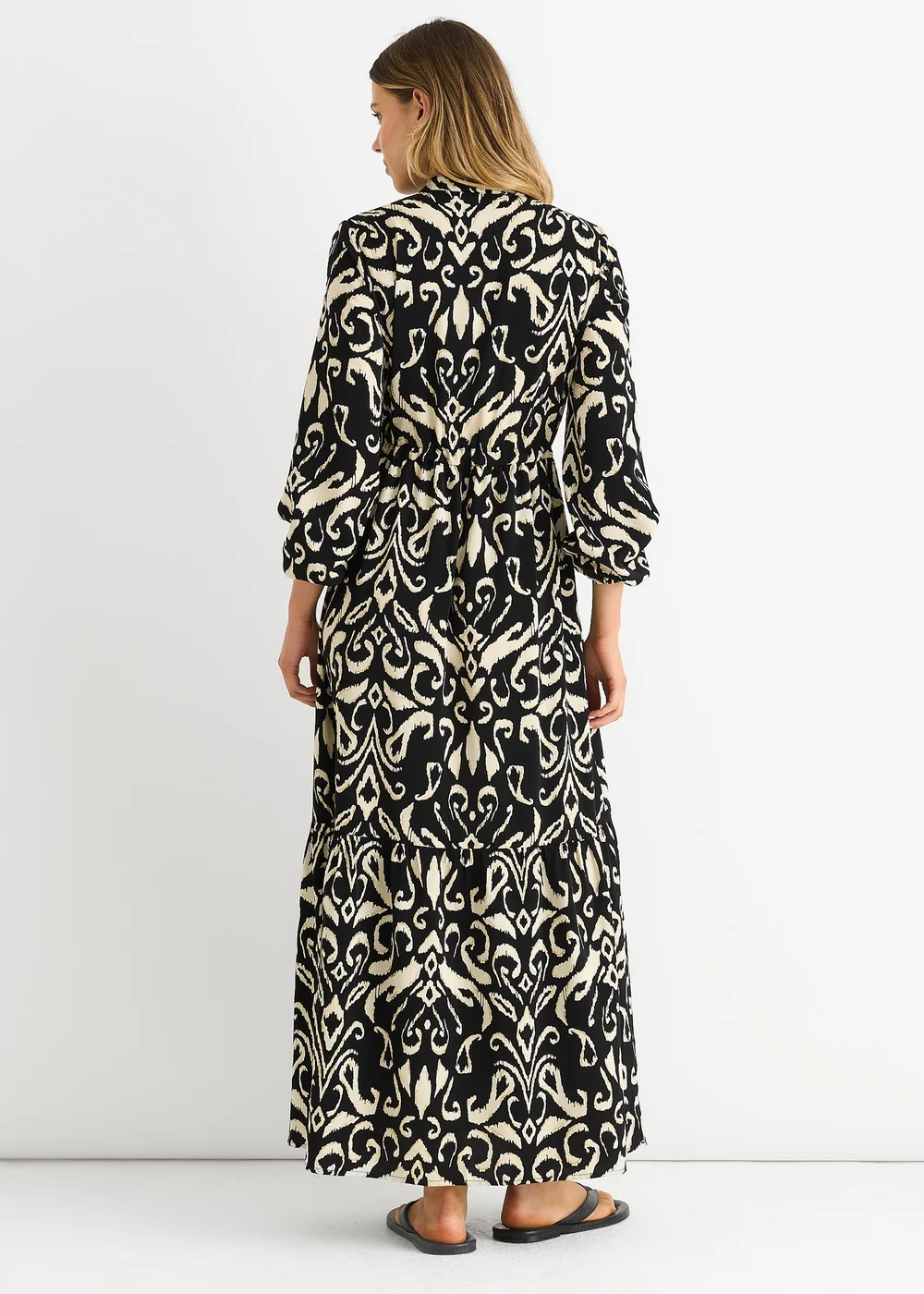 Gini London Black Ikat Print Tie Waist Maxi Dress - L/XL Image 2