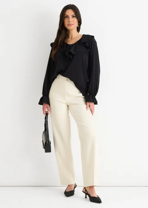 Gini London Black Wide Frill Loose Fit Blouse - M/L Image 1