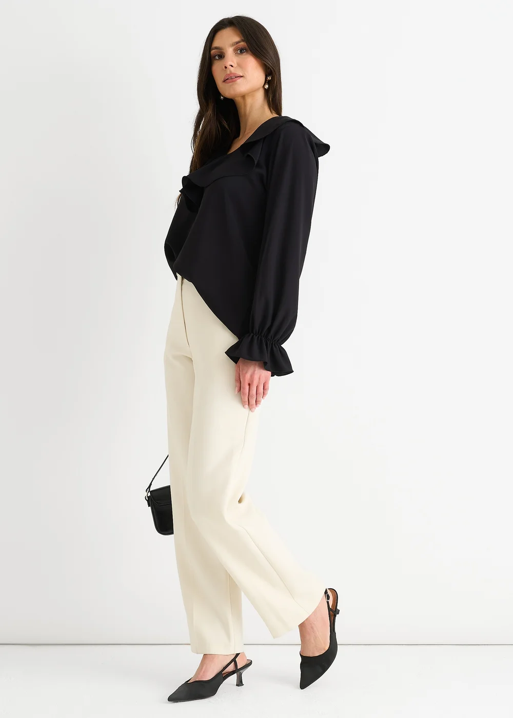 Gini London Black Wide Frill Loose Fit Blouse - M/L Image 4