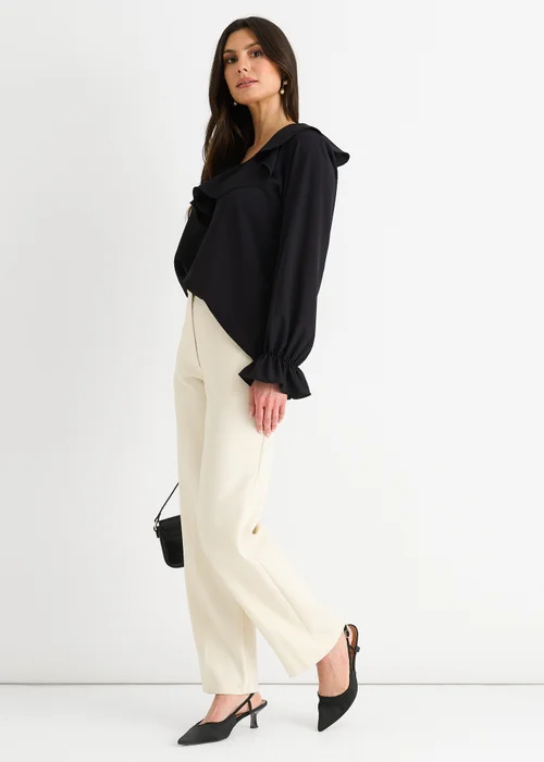 Gini London Black Wide Frill Loose Fit Blouse - M/L Image 4