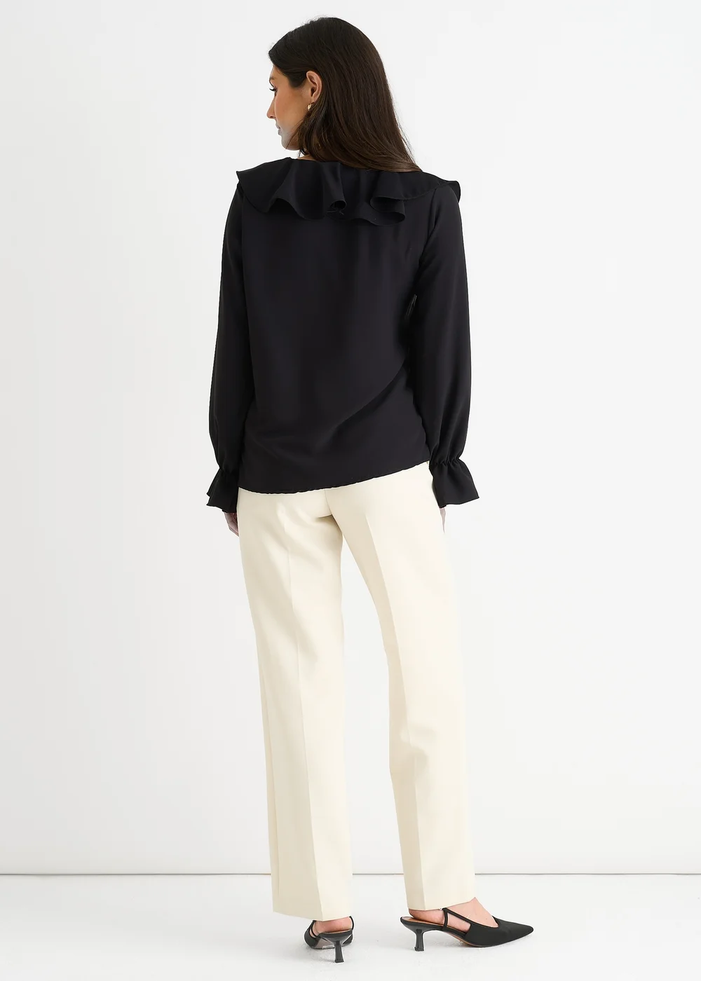 Gini London Black Wide Frill Loose Fit Blouse - M/L Image 2