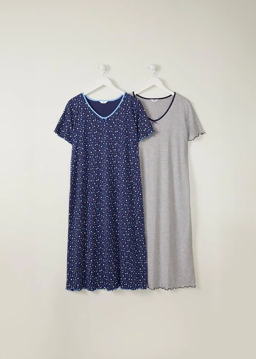 Cotton Traders Navy 2 Pack V-Neck Nightdressess - Size 22-24 Image 1