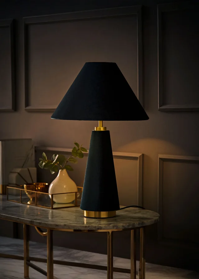 ValueLights Martha Conical Teal Velvet Table Lamp