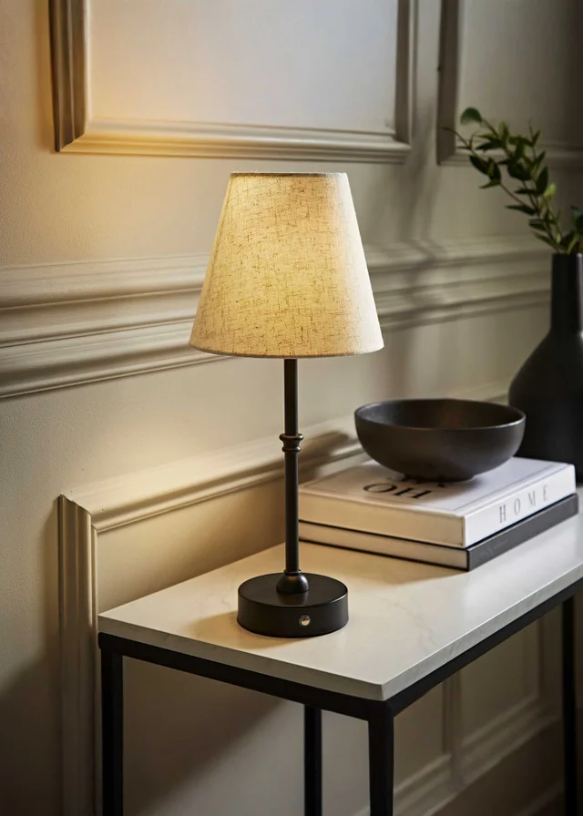 ValueLights Lowe Black Rechargeable Table Lamp with Linen Shade