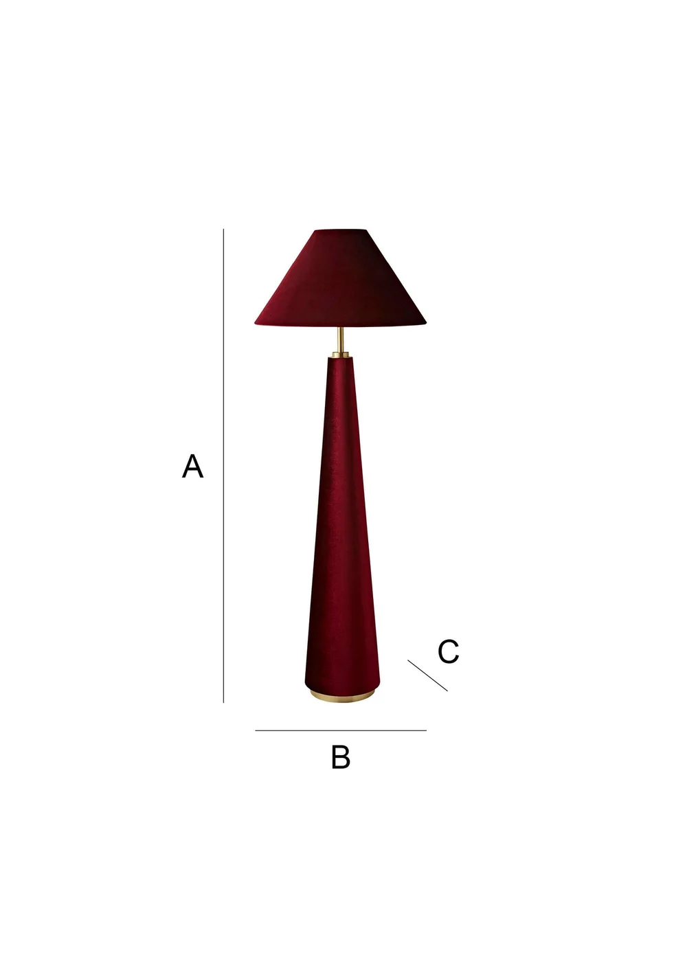ValueLights Martha Conical Burgundy Velvet Midi Floor Lamp - One Size Image 6