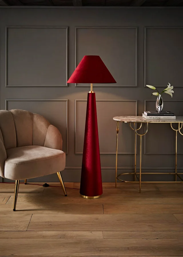 ValueLights Martha Conical Burgundy Velvet Midi Floor Lamp