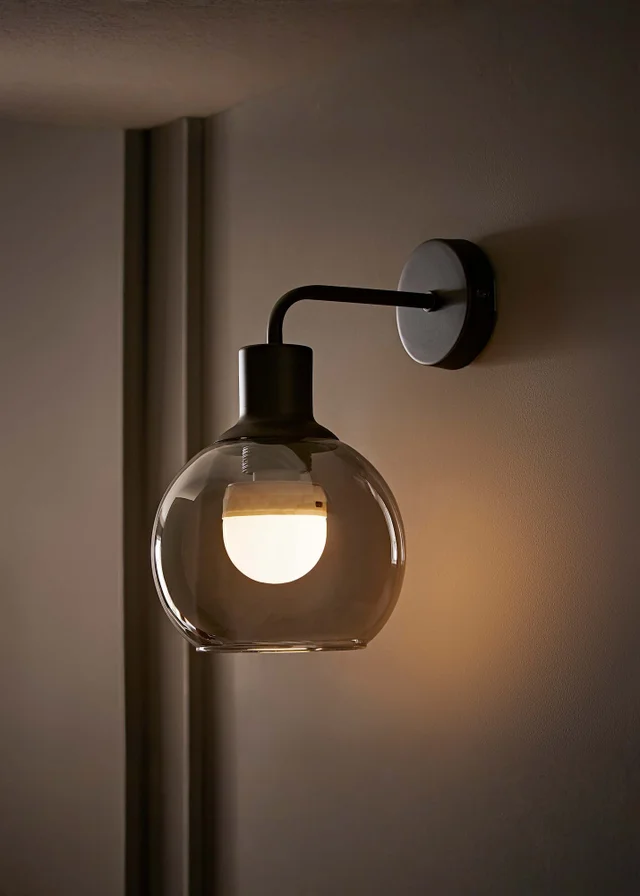 ValueLights Bellamy Pair of Black Glass Globe Rechargeable Wall Lights