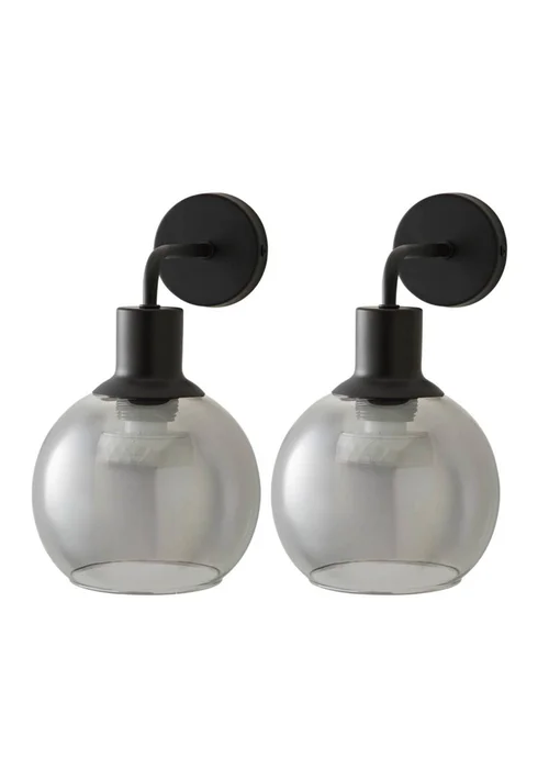 ValueLights Bellamy Pair of Black Glass Globe Rechargeable Wall Lights - One Size Image 3