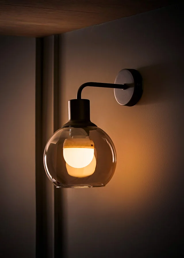 ValueLights Bellamy Pair of Black Glass Globe Rechargeable Wall Lights