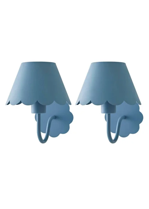 ValueLights Hattie Pair of Blue Scallop Rechargeable Wall Lights - One Size Image 1