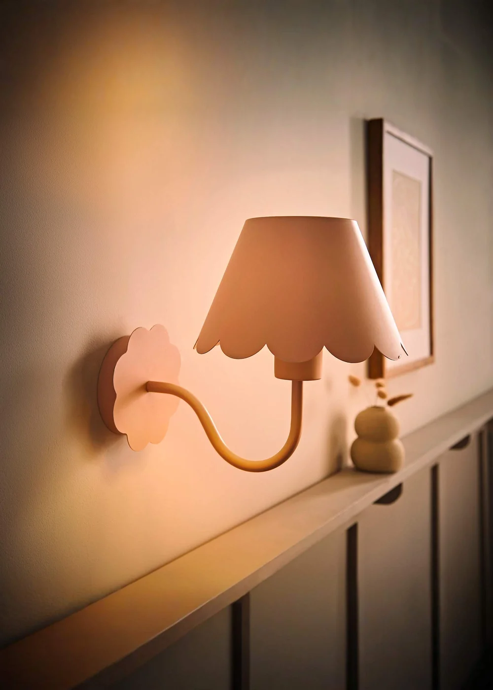 ValueLights Hattie Pair of Pink Scallop Rechargeable Wall Lights - One Size Image 2