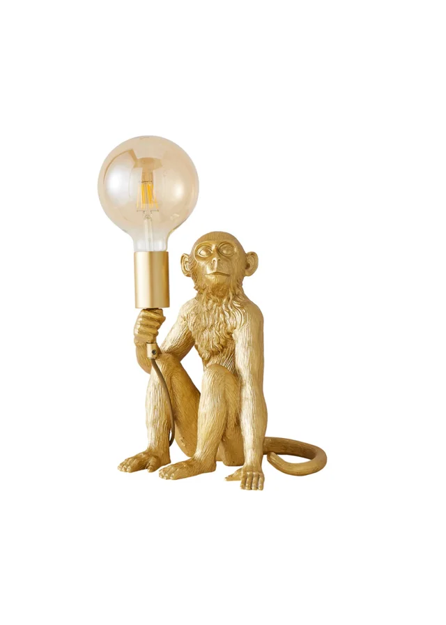 ValueLights Gold Monkey Table Lamp with Giant Globe Bulb