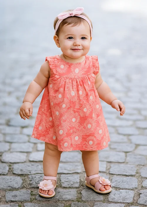 Lucy & Sam Pink Peacock Woven Dress (9 Months to 6 Years) - 1.5-2 Yrs Image 1