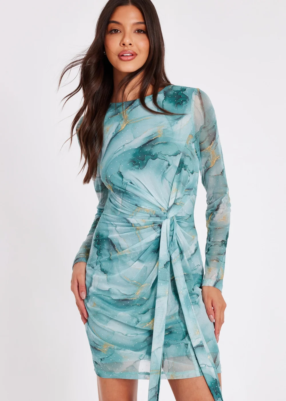 Quiz Green Mesh Marble Print Mini Dress - Size 10 | Matalan Quiz Green Mesh Marble Print Mini Dress - Size 10 | Matalan