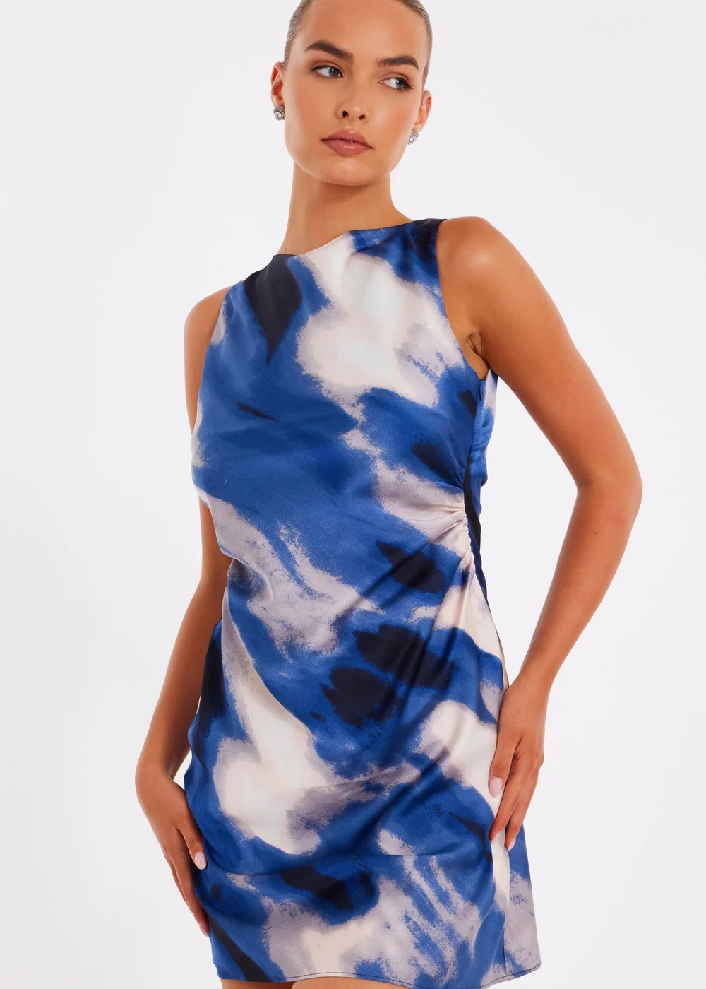 Quiz Blue Satin Marble Mini Dress - 14 Quiz Blue Satin Marble Mini Dress - 14