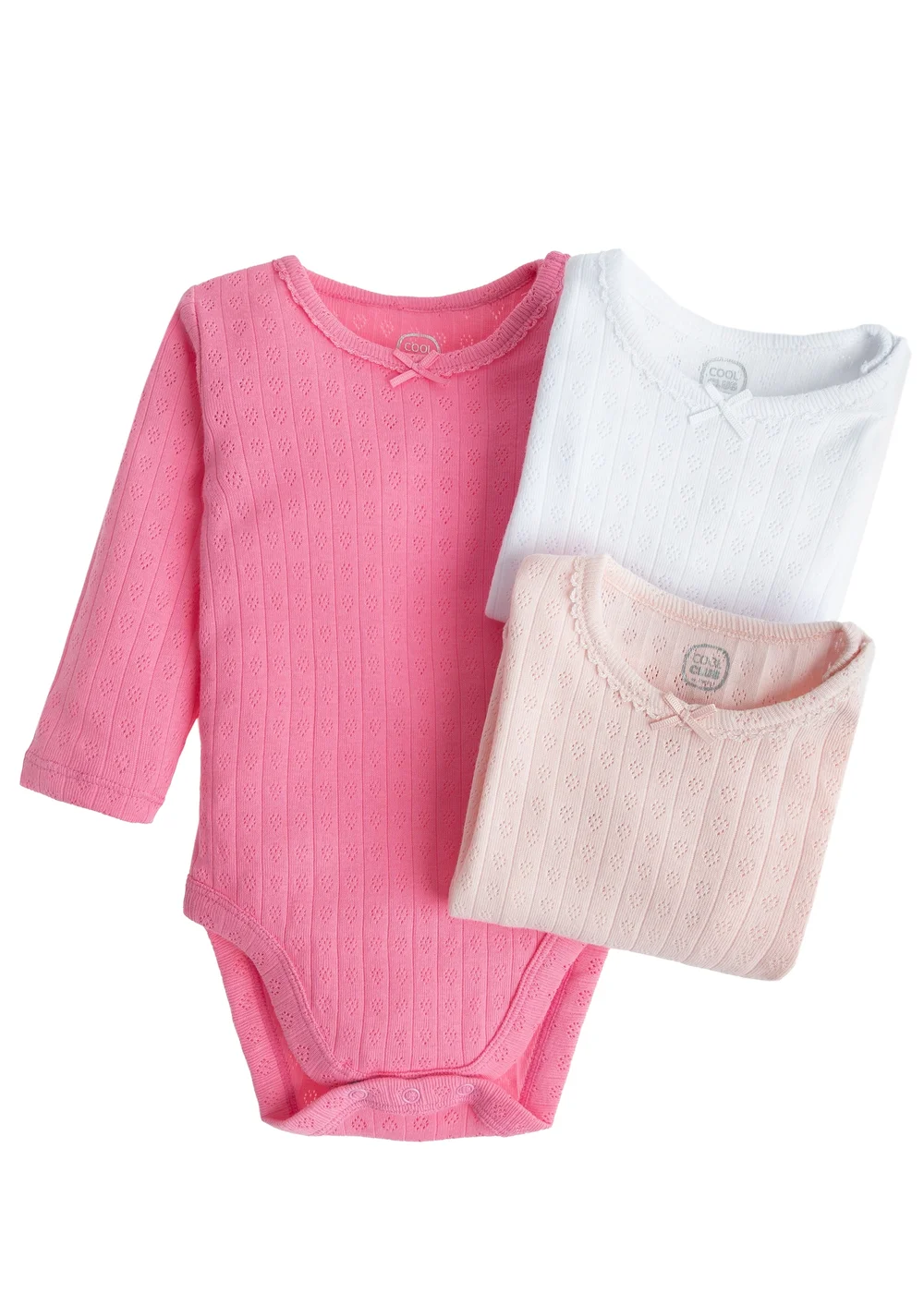 Cool Club Pink Ribbed Long Sleeve Bodysuits with Bow 3-Pack(1-36 mnths) - 9-12 months Image 1