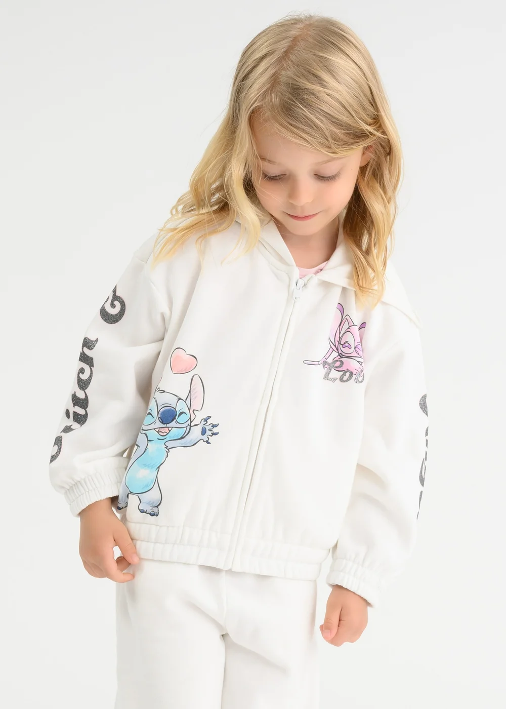 Cool Club White Lilo & Stitch Zip-Up Glitter Print Hoodie (3-7 yrs) - 3 Yrs Image 1