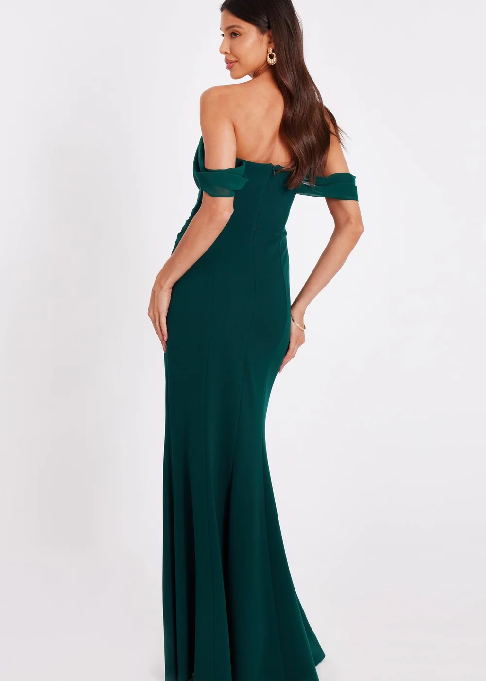 Quiz Green Chiffon Bardot Maxi Dress - Size 16 Quiz Green Chiffon Bardot Maxi Dress - Size 16