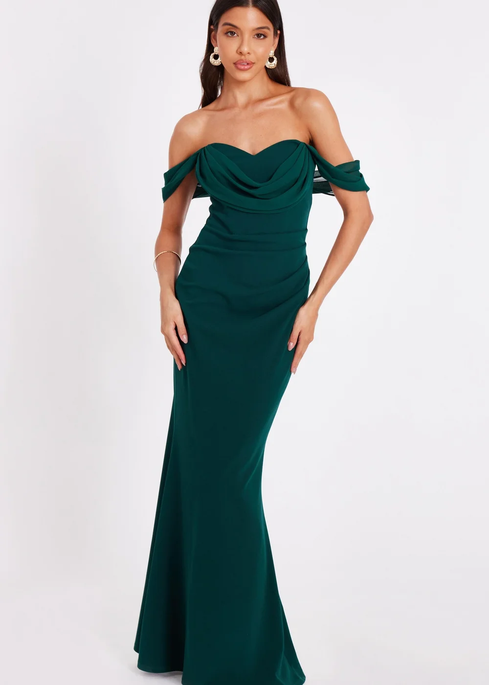 Quiz Green Chiffon Bardot Maxi Dress - Size 16 | Matalan Quiz Green Chiffon Bardot Maxi Dress - Size 16 | Matalan