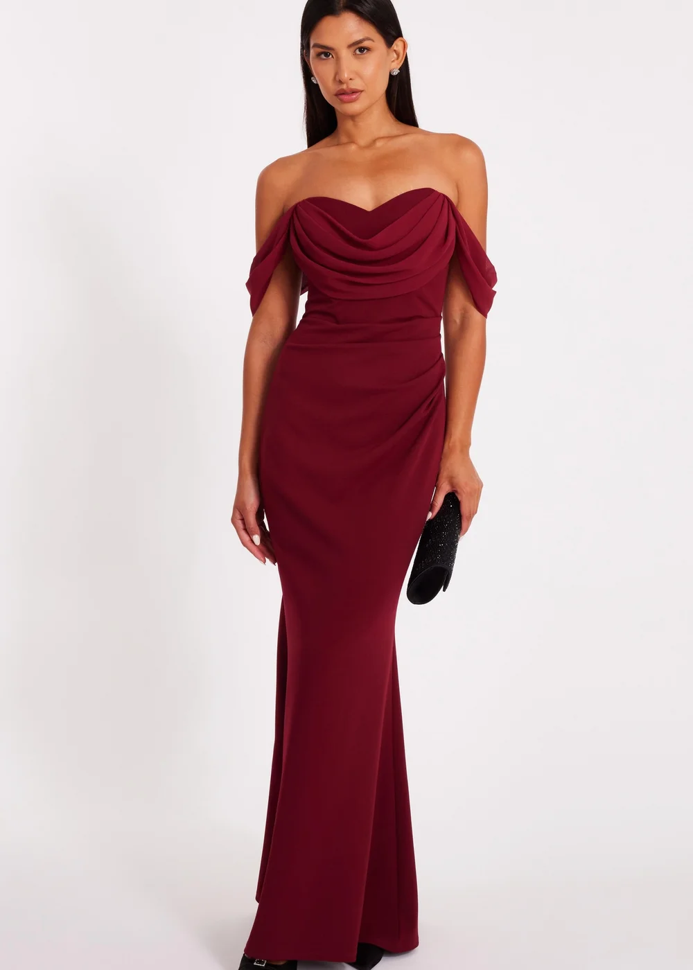 Quiz Burgundy Chiffon Bardot Maxi Dress - Size 20 | Matalan Quiz Burgundy Chiffon Bardot Maxi Dress - Size 20 | Matalan