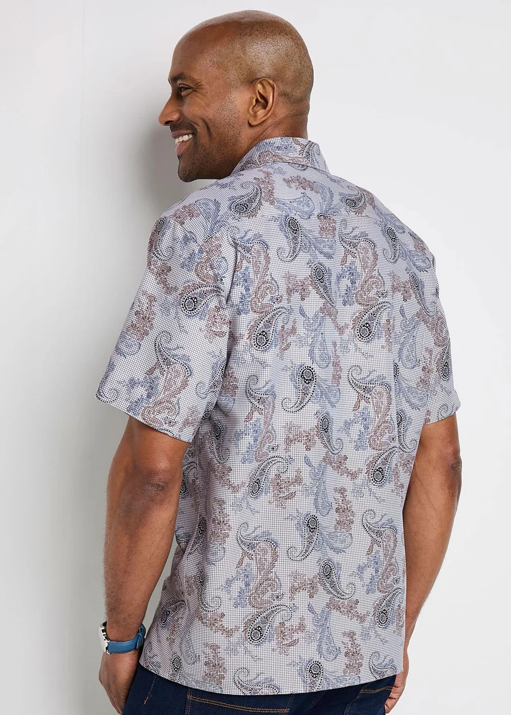 Cotton Traders Silver Grey Guinness TM 1/2 Short Sleeve Soft Touch Paisley Print Shirt - M Image 2