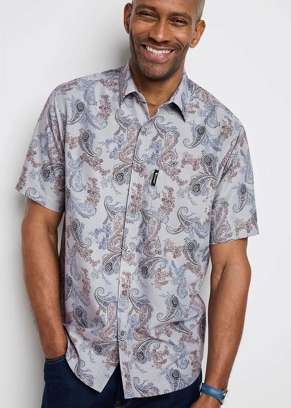 Cotton Traders Silver Grey Guinness TM 1/2 Short Sleeve Soft Touch Paisley Print Shirt - M Image 4