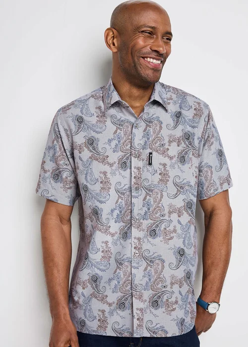 Cotton Traders Silver Grey Guinness TM 1/2 Short Sleeve Soft Touch Paisley Print Shirt - M Image 1