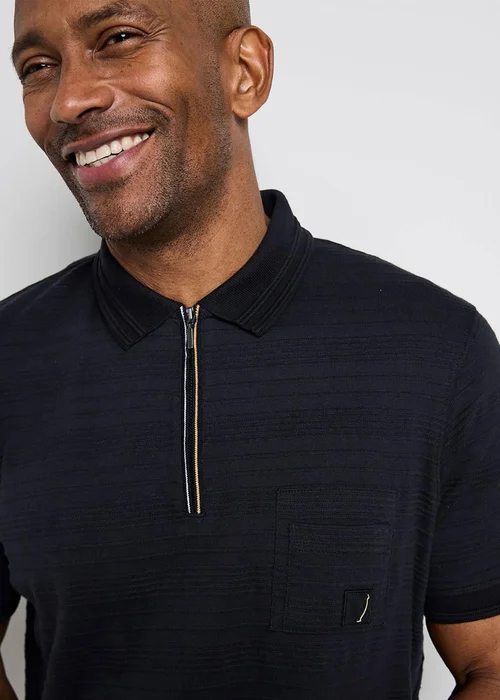 Cotton Traders Black Guinness TM 1/2 Short Sleeve Textured Zip Neck Polo Shirt - 2XL Image 4