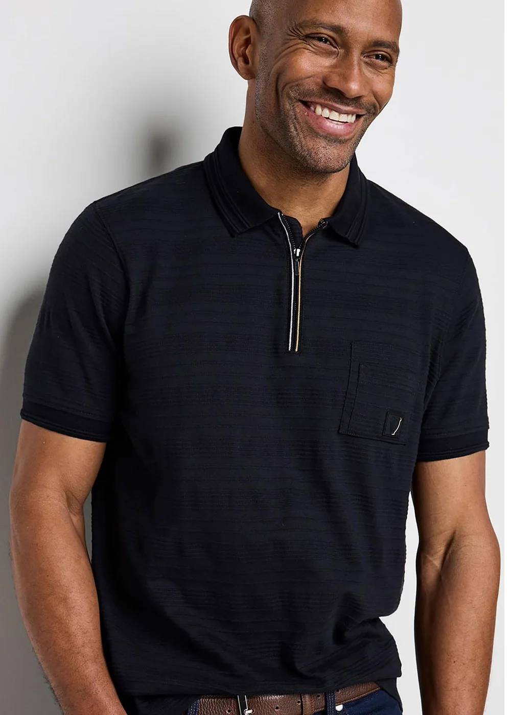 Cotton Traders Black Guinness TM 1/2 Short Sleeve Textured Zip Neck Polo Shirt - 2XL Image 1