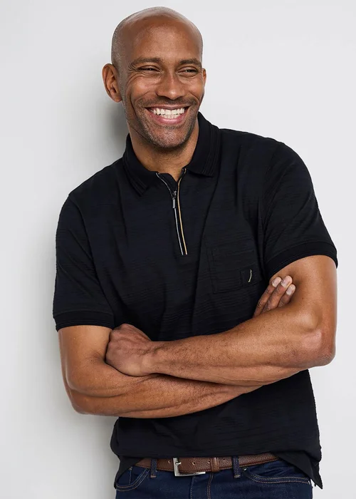 Cotton Traders Black Guinness TM 1/2 Short Sleeve Textured Zip Neck Polo Shirt - 2XL Image 2