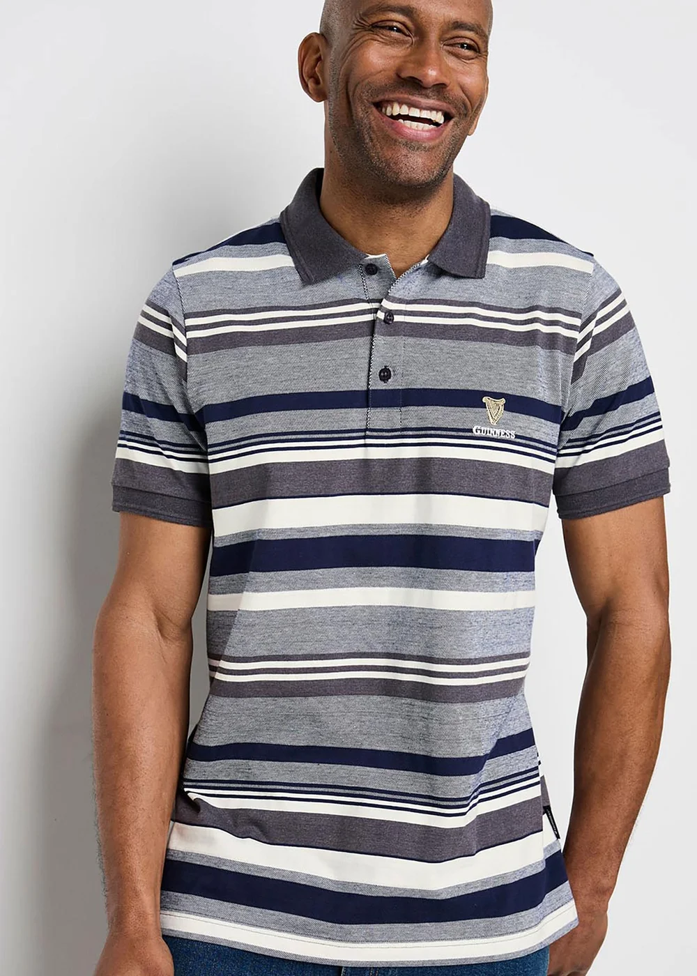 Cotton Traders Grey Marl Guinness TM 1/2 Short Sleeve Jersey Stripe Polo Shirt - 2XL Image 4