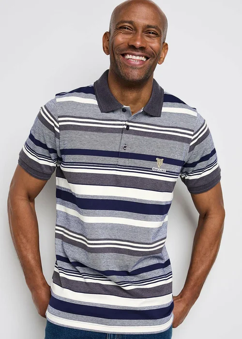 Cotton Traders Grey Marl Guinness TM 1/2 Short Sleeve Jersey Stripe Polo Shirt - 2XL Image 1