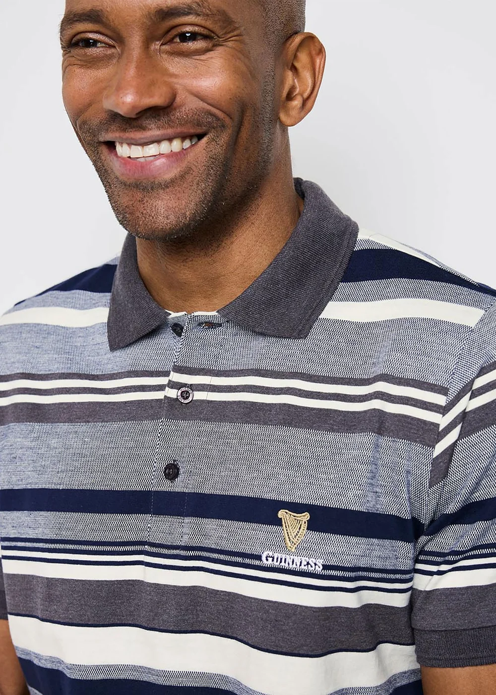 Cotton Traders Grey Marl Guinness TM 1/2 Short Sleeve Jersey Stripe Polo Shirt - 2XL Image 3