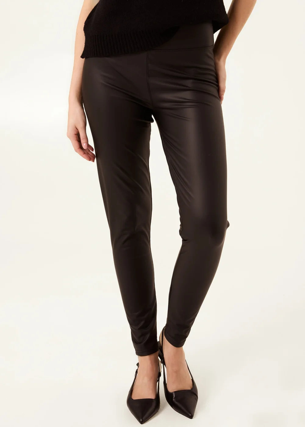 Blue Vanilla Black High Waist PU Elasticated Leggings - XL Image 2