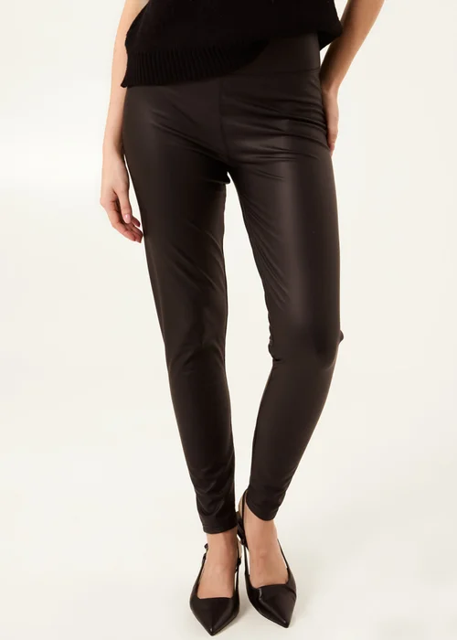 Blue Vanilla Black High Waist PU Elasticated Leggings - XL Image 2