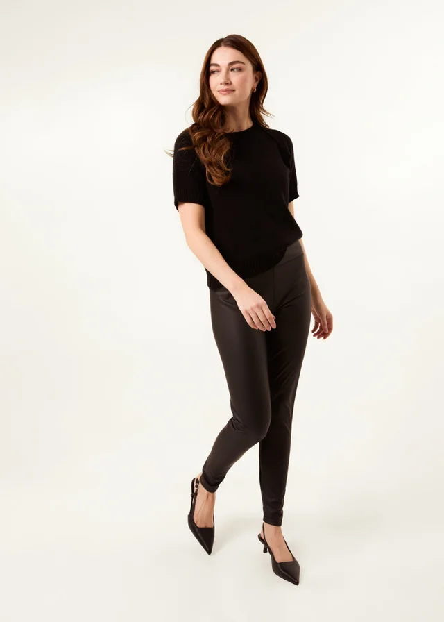 Blue Vanilla Black High Waist PU Elasticated Leggings