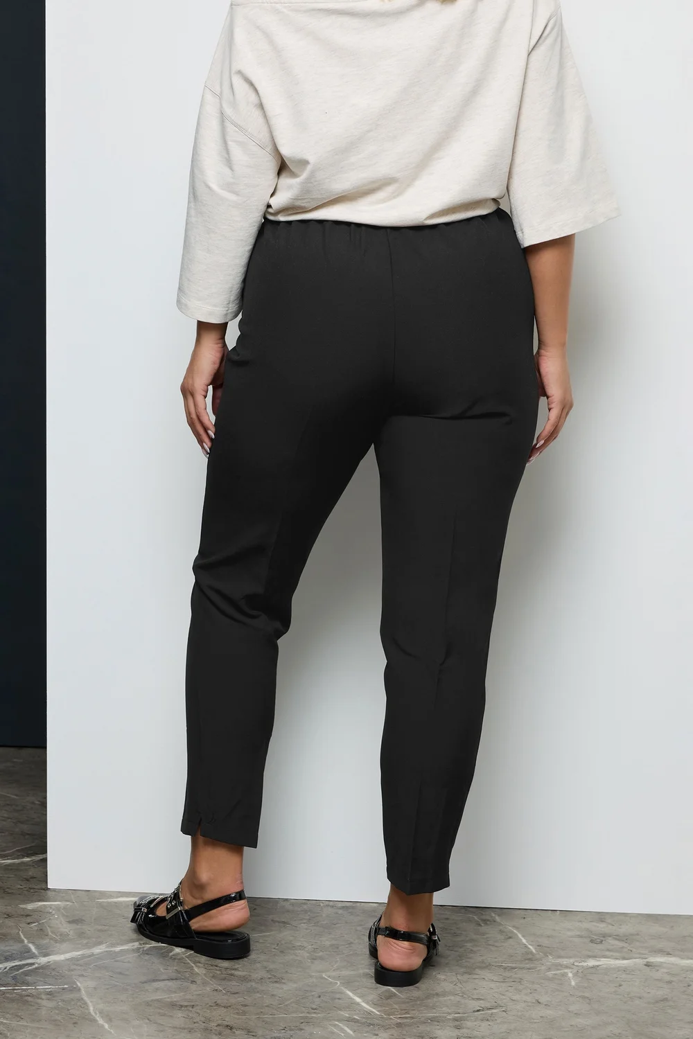 Yours Curve Black Elasticated Tapered Stretch Trousers - 26-28 Image 3