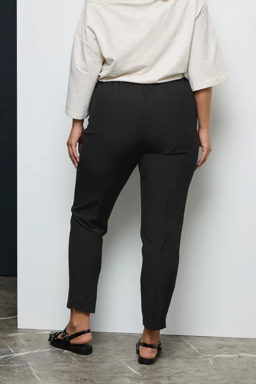 Yours Curve Black Elasticated Tapered Stretch Trousers - 26-28 Image 3