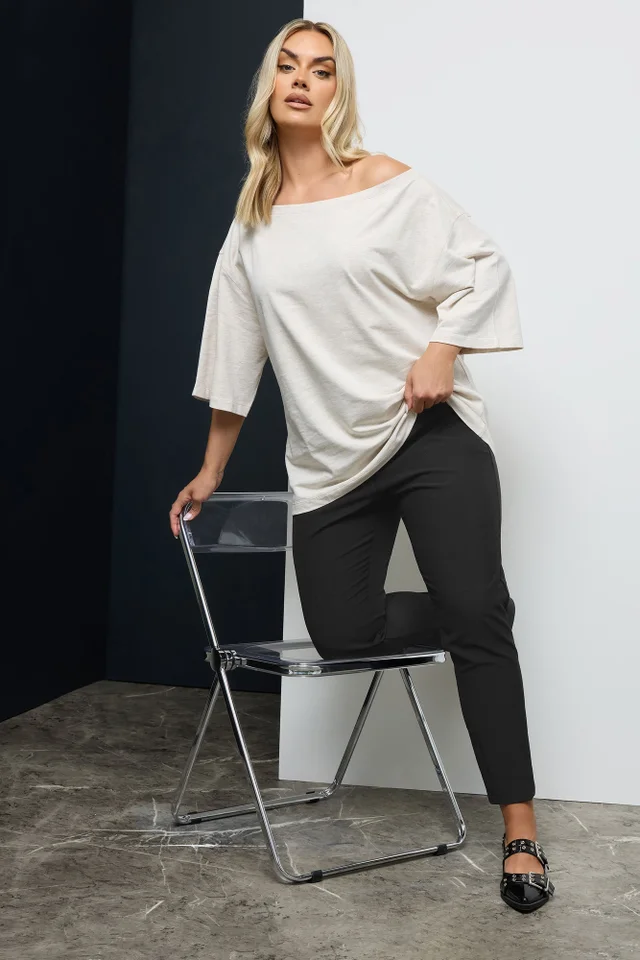 Yours Curve Black Elasticated Tapered Stretch Trousers