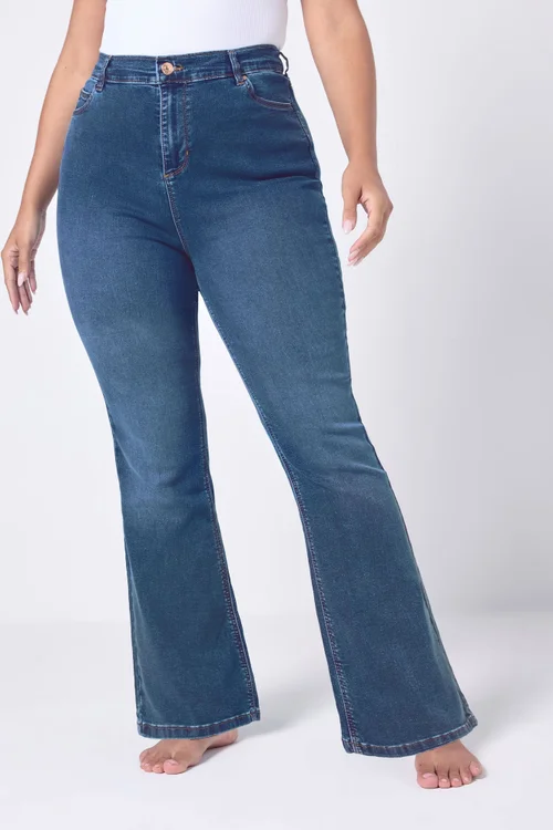 Yours Curve Mid Blue Bootcut Stretch Isla Jeans - 24/L30 Image 2