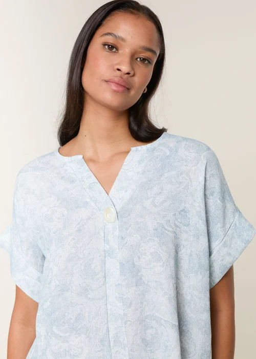 Blue Vanilla Blue Printed V Neck Button Top - S Image 2
