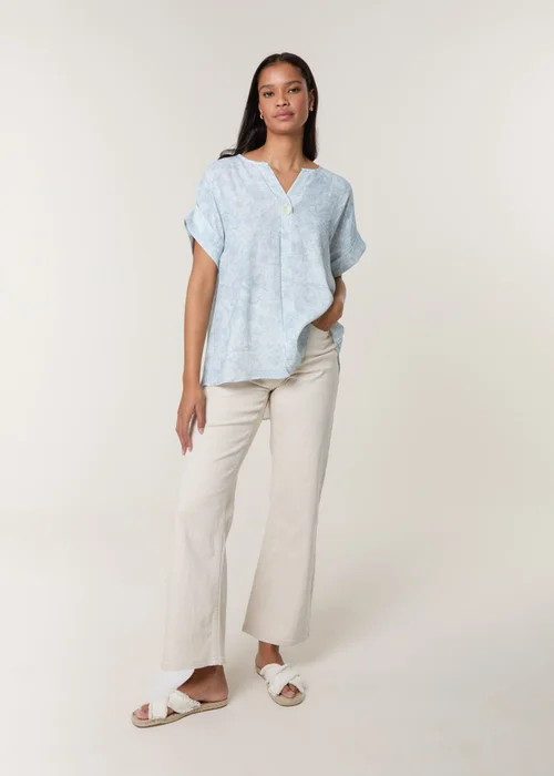 Blue Vanilla Blue Printed V Neck Button Top - S Image 1