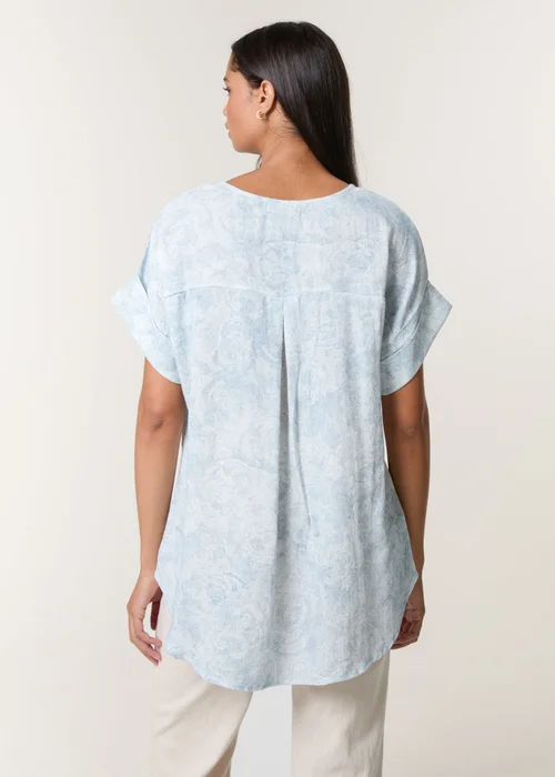 Blue Vanilla Blue Printed V Neck Button Top - S Image 4