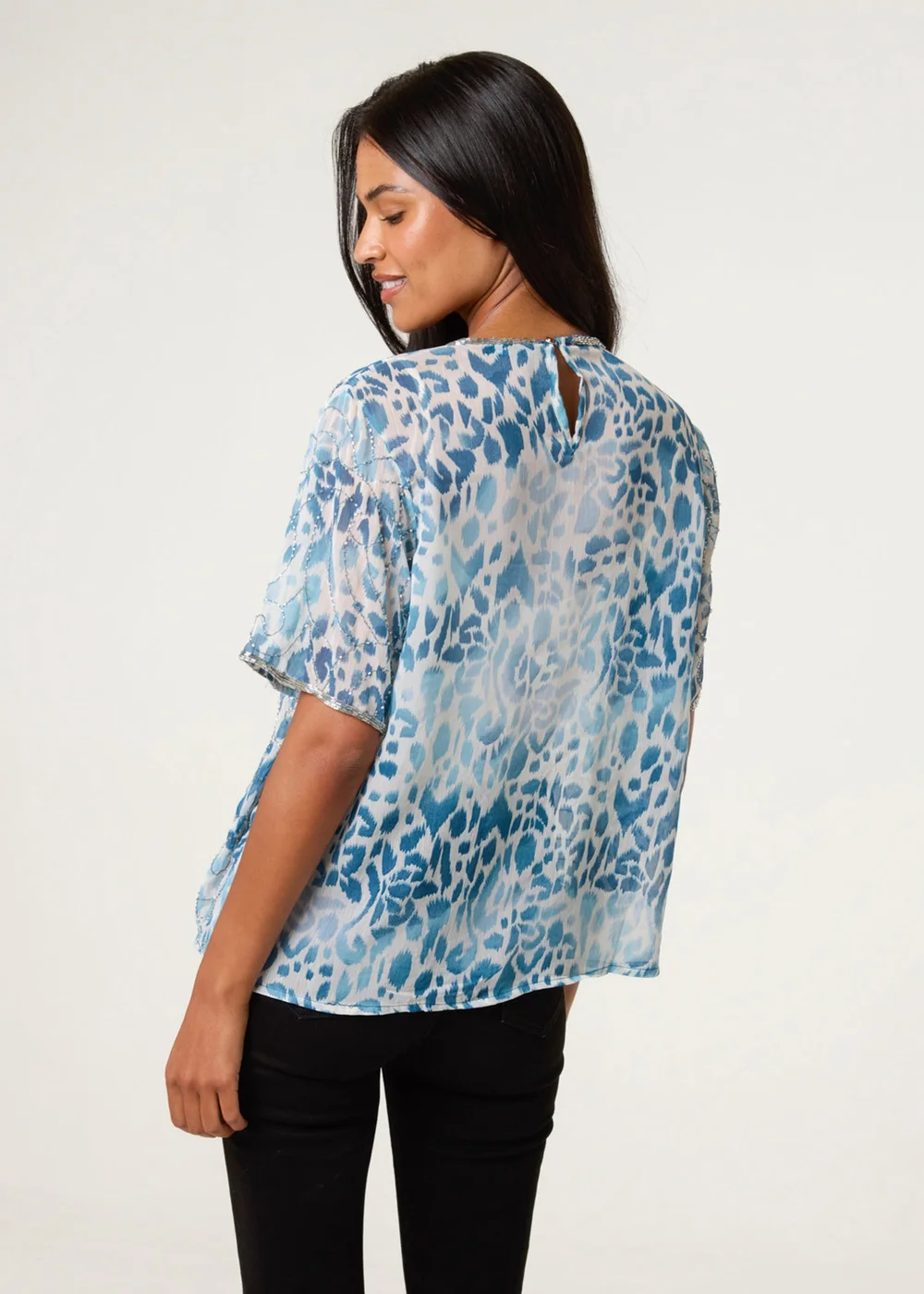 Blue Vanilla Green Embellished Chiffon Top - S Image 4